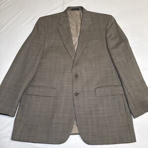 Lauren Ralph Lauren Houndstooth Brown Wool Blazer Jacket Sport Coat Mens 44L EUC